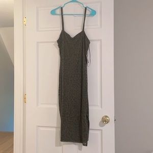 Olive Green Leopard Midi Dress